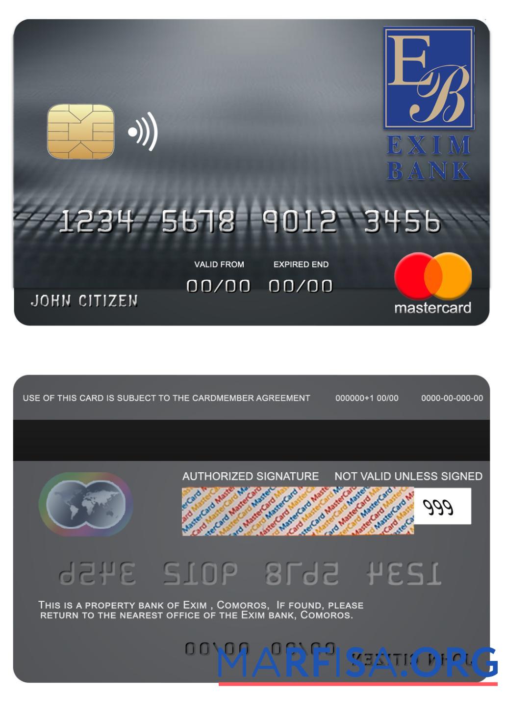Realistic Comoros Exim bank mastercard download for verification